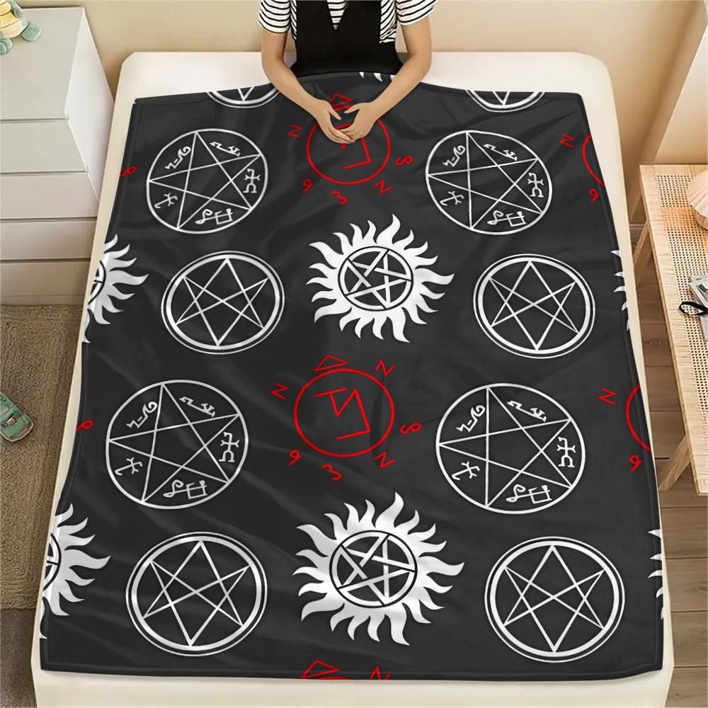 1PC Supernatural Print Flannel Blanket, High Quality All Seasons, Home Decor, Warmth and Comfort, Perfect for Christmas Gifts