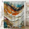 Modern Bathroom Shower Curtain Set Extra Long Size Art Print with Toned Layering Effect In Cream, Orange, Blue Gold Colors for H
