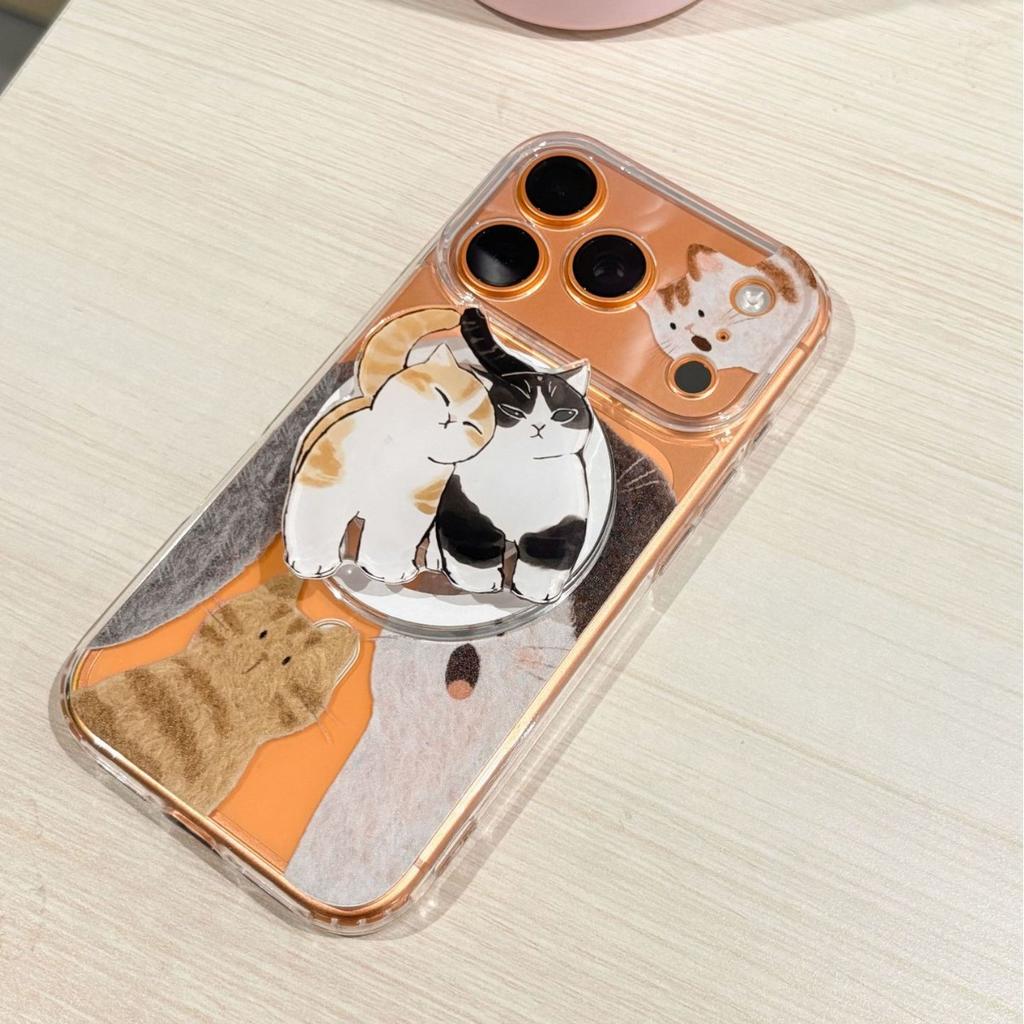 Probe kitten magnetic attraction is suitable for Apple 17 bracket 16pro transparent 15max cute 14iphone13 mobile phone case