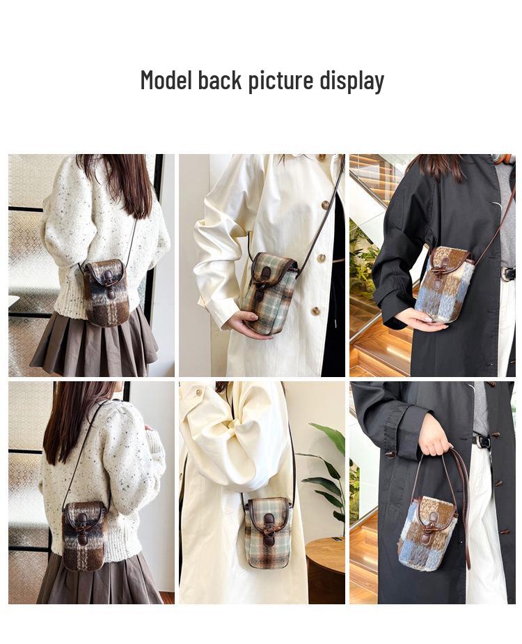 Women's Woolen Plaid Crossbody Mini Phone Bag - Lock Design 2025 Edition