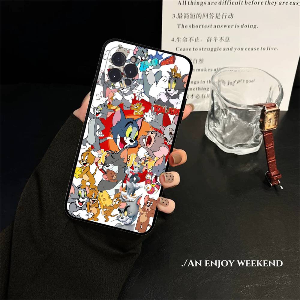 Animated T-Tom And J-Jerry Phone Case For Iphone 16 15 17 13 14 12 11 Pro Max Plus Black Shell Cover Case