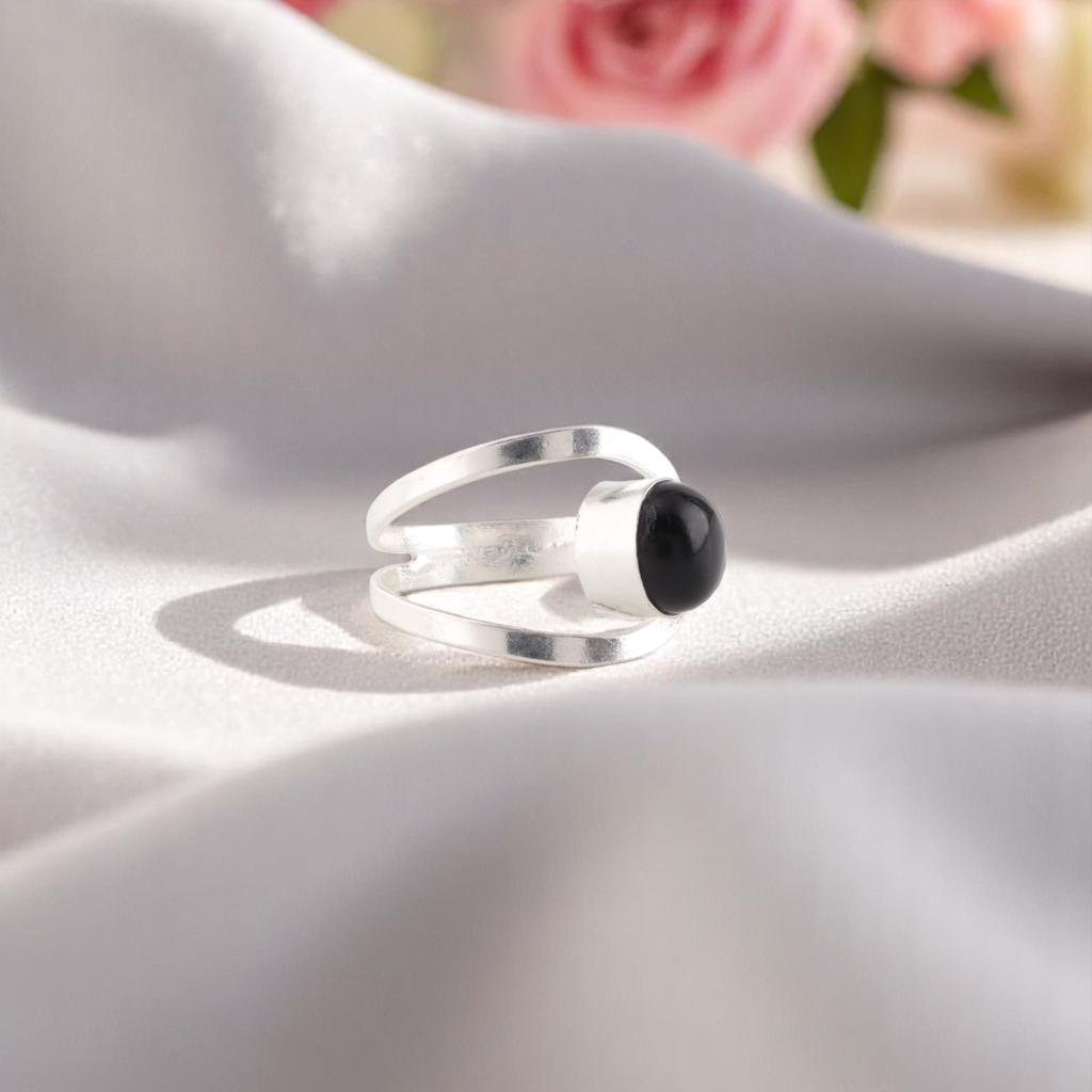 Přírodní drahokam černý turmalín 925 sterlingové stříbro šperky ručně vyráběný prsten RR-68-35