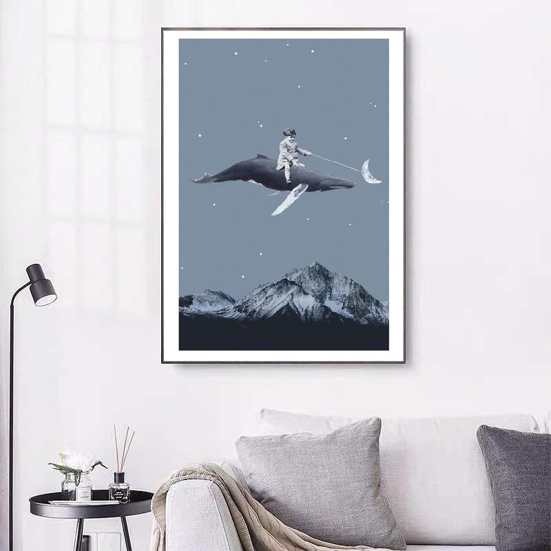 Abstraktní Severská velryba Kouzelná konvice Potápění Víno Taneční stěna Umělecká reprodukce Plakát Obraz na plátně Domácí dekorace Obrazy do obývacího pokoje