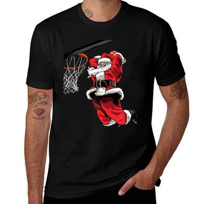 Christmas Basketball Santa Claus Basketball Lover T-Shirt Printed T Shirts for Man Man T Shirt Cotton T-Shirt