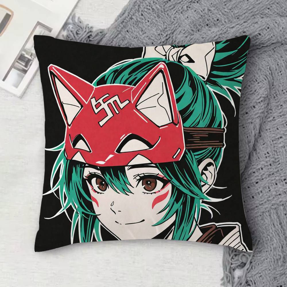 O-Overwatch Kiriko Double-Sided Printed Square Decorative Cushion Cover For Sofa Living Room Home Decor