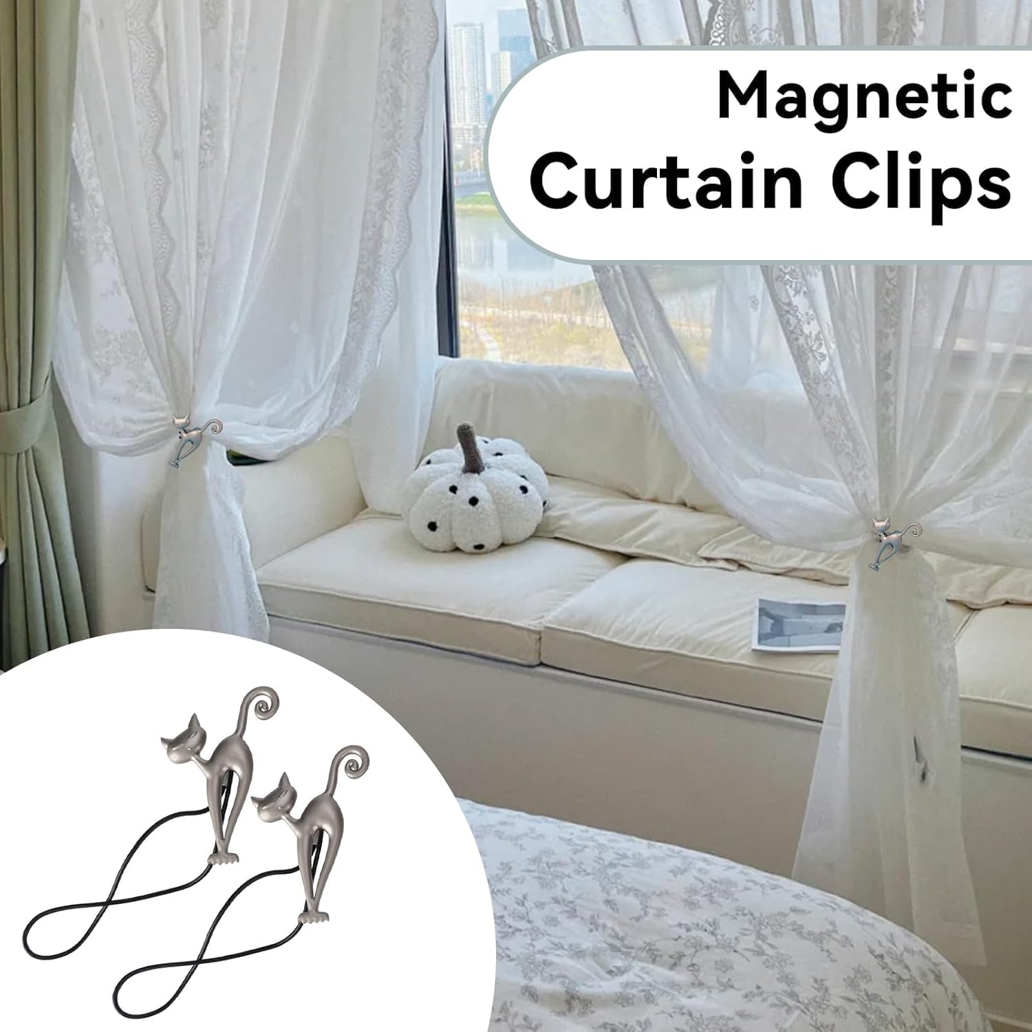 

2 PCS Magnetic Curtain Tiebacks, European Style Magnetic Tiebacks for Curtains Small Metal Cat-Shape Magnet Curtain Tiebacks Backs for Window Home