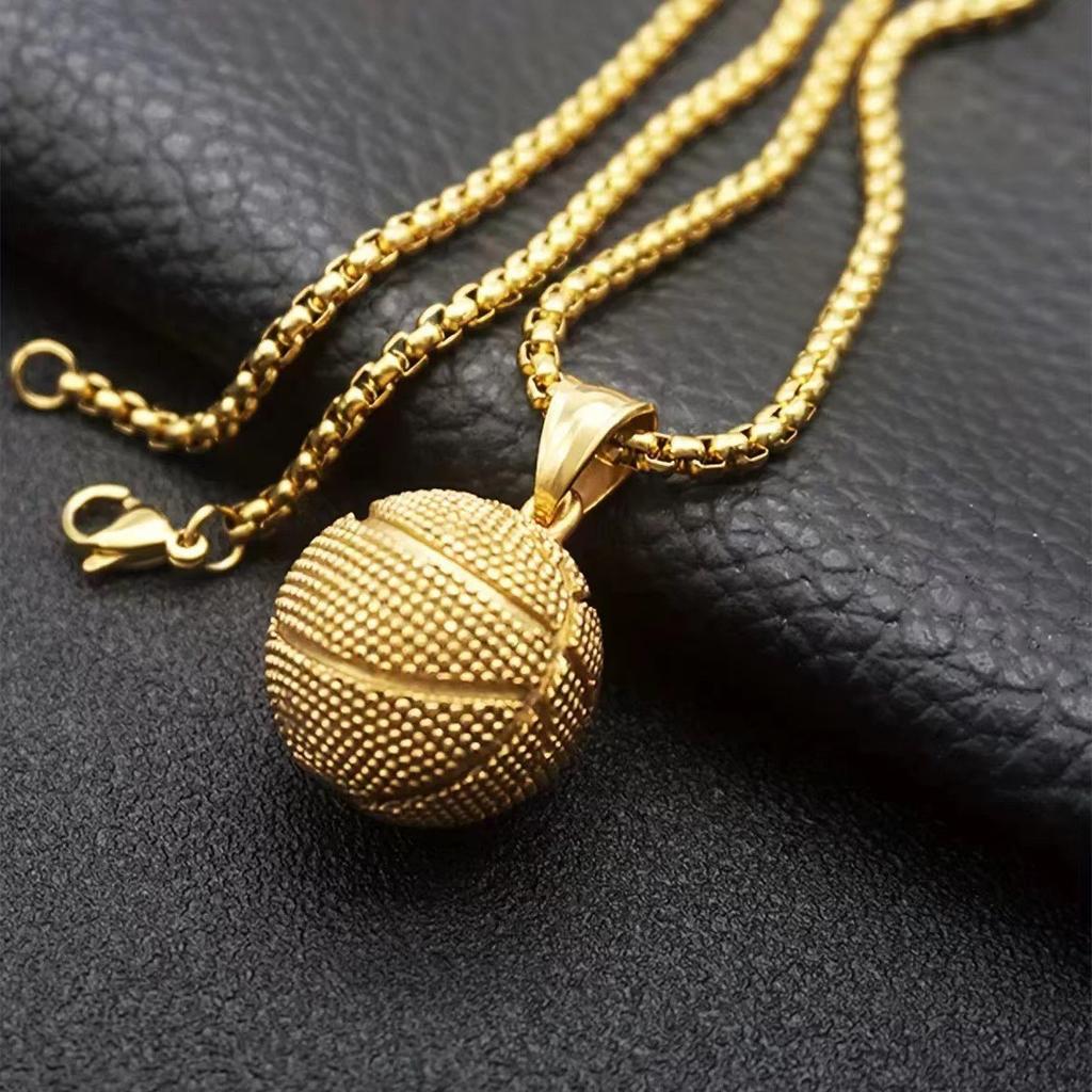 European and American punk hip-hop rock sports style solid basketball necklace, trendy men's titanium steel pendant, couple pendant