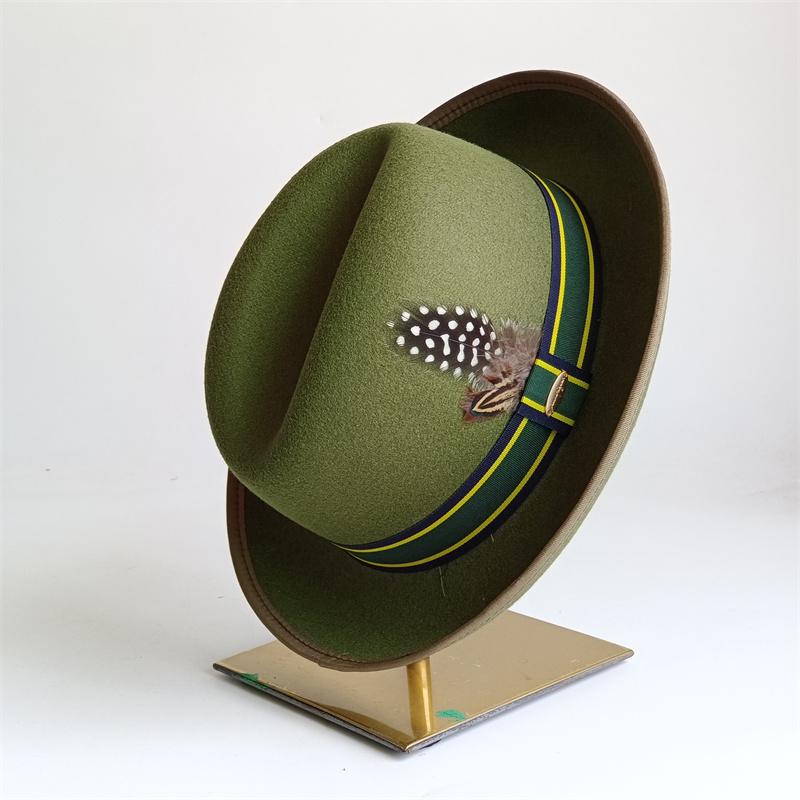 Yiran Dayang Hat Women's Green Military Fedora Hat Retro Men's Spring Hat Unisex Men's New Arrivals Curved Brim Wide Hamburger Hat Sombrero Hombr 58Cm