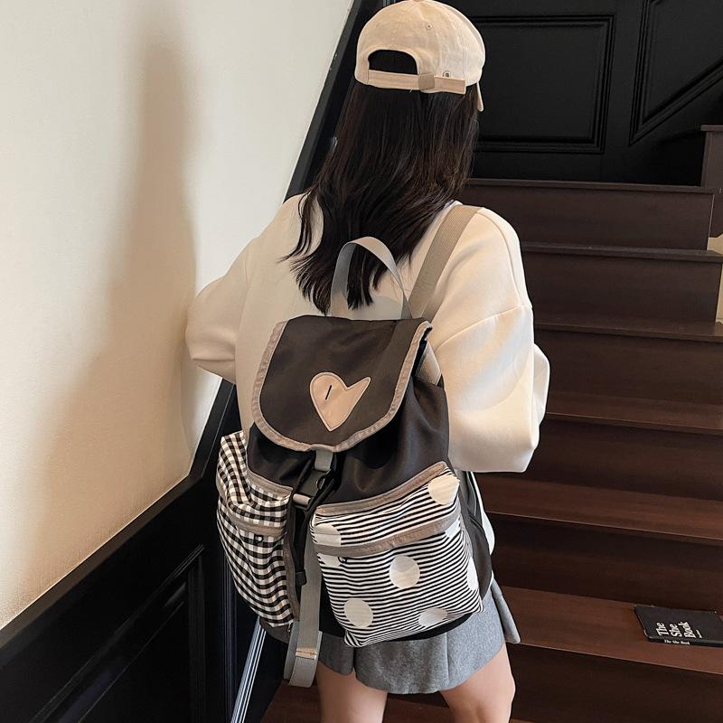 New Ins Wind Contrasting Color Love Blue Plaid Backpack Large Capacity Casual Cute Versatile Student Backpack