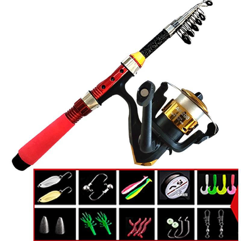 Compact Telescopic Spinning Rod Set Shore Fishing 4-Section Portable Saltwater With Reel Accessories