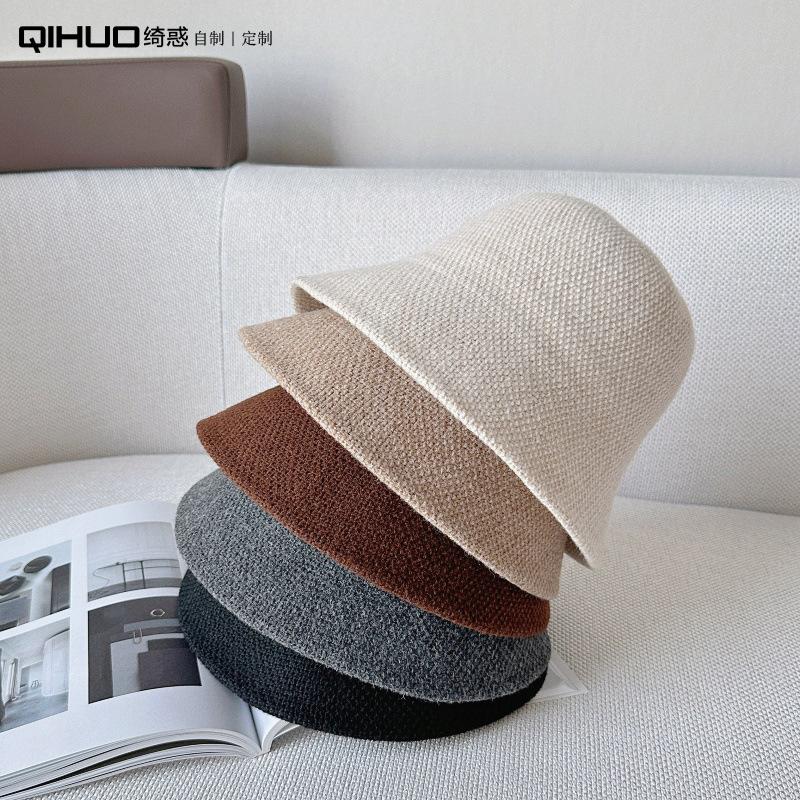 Wool Blended Bucket Hat Women's Japanese Simple Face Small Bucket Hat, Autumn and Winter Breathable Travel Fashionable Winter Hat