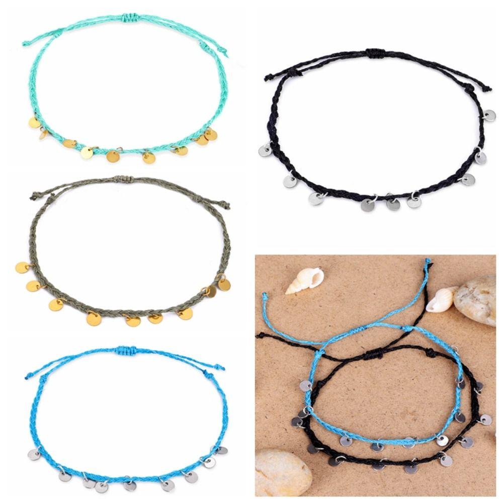 

Adjustable Bohemia Hand-woven Anklet Copper Disc Exoticism Summer