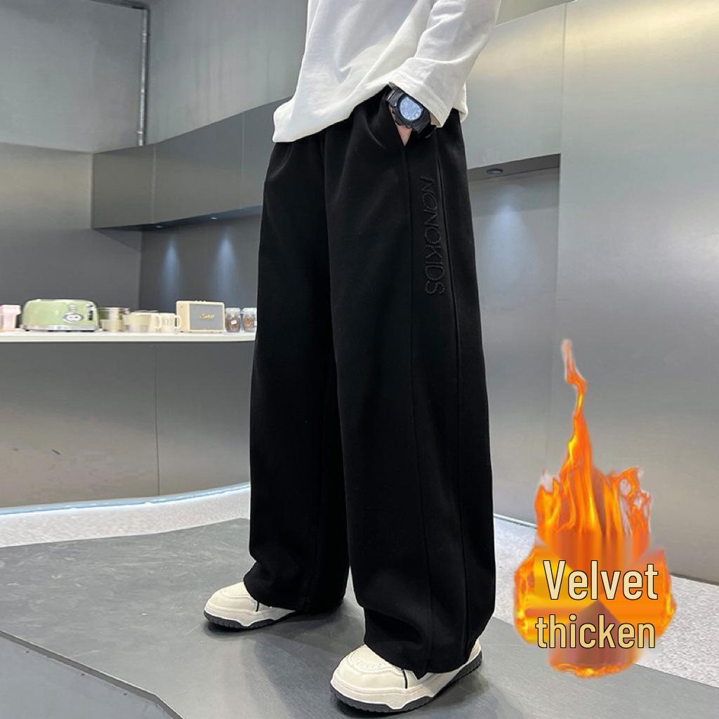 Boys' Winter 2025 Velvet Sweatpants - Trendy Long Pants for Kids