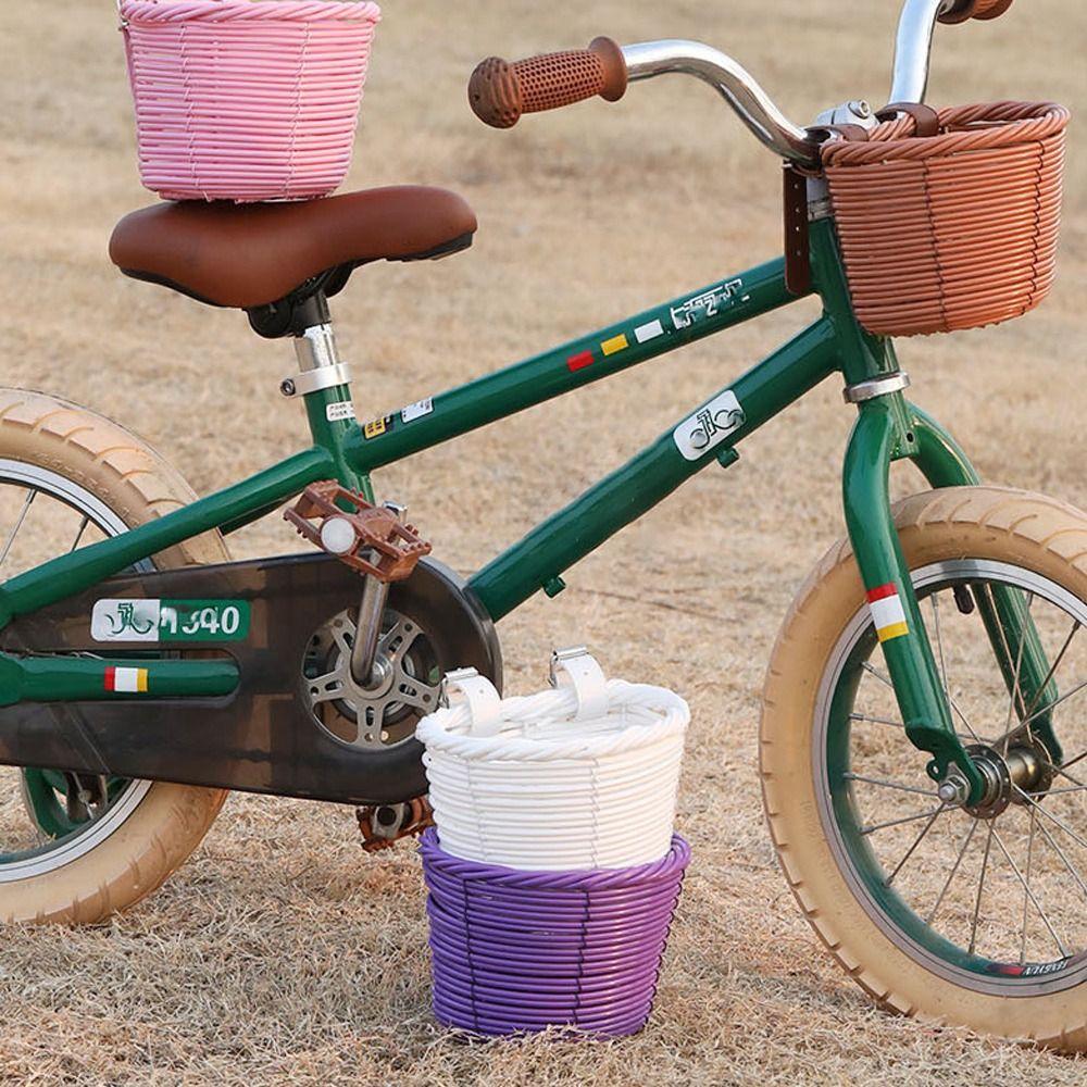 Plastic Front Handle Carrier Retro Woven Children's Bicycle Scooter Basket Front Riding Basket