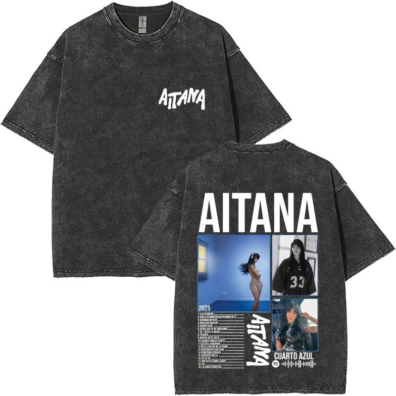 Washed Vintage Singer Aitana Graphic T-shirt CUARTO AZUL Print T-shirts Women Fashion Pop Music T Shrit Streetwear Fans Gift