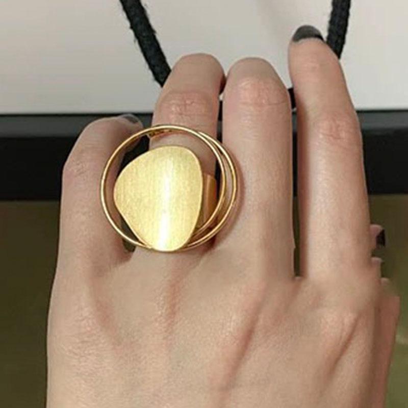 

925 Sterling Silver Rings for Women Couple Minimalist Handmade Simple GOld Circle Big Ring Fine Jewelry Gift Prevent Allergy resizable