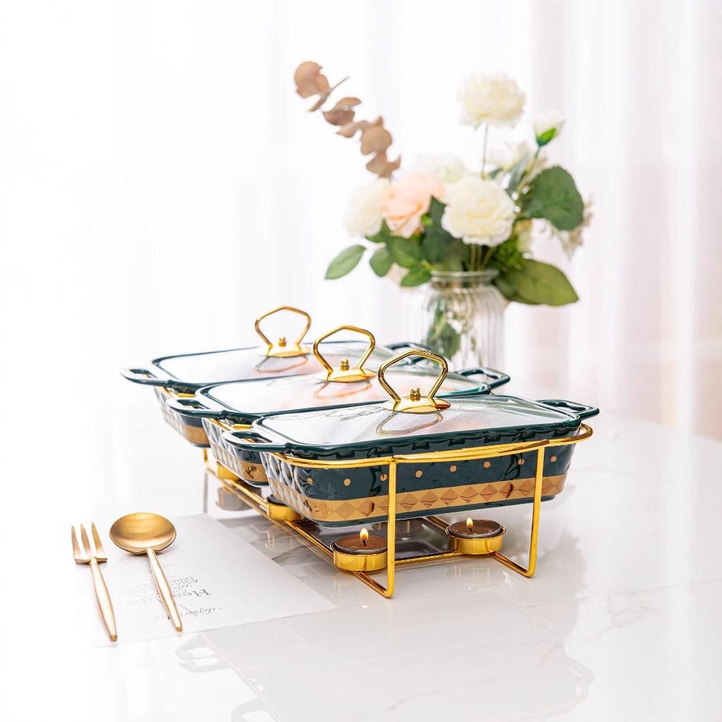 Kitchen Heating Baking Pan Golden Point Soup Pot Tableware Creative Three Grid Golden Shelf Ceramic Soup Pot