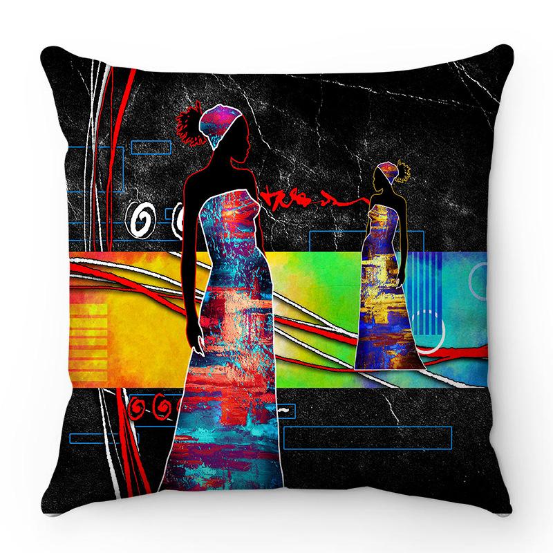 African Women Creative Collection Digital Printing Short Plush Pillow Covers For Car Sofa Office Cushion Cover Home Goods