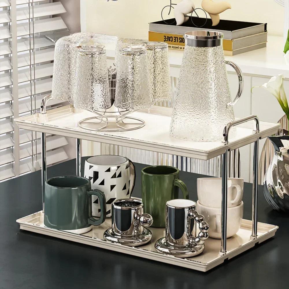 Cup Storage Rack Desktop Dual Ear Cup Holder Light Luxury Plastic Material Tray Living Room Household High-capacity Storage Rack