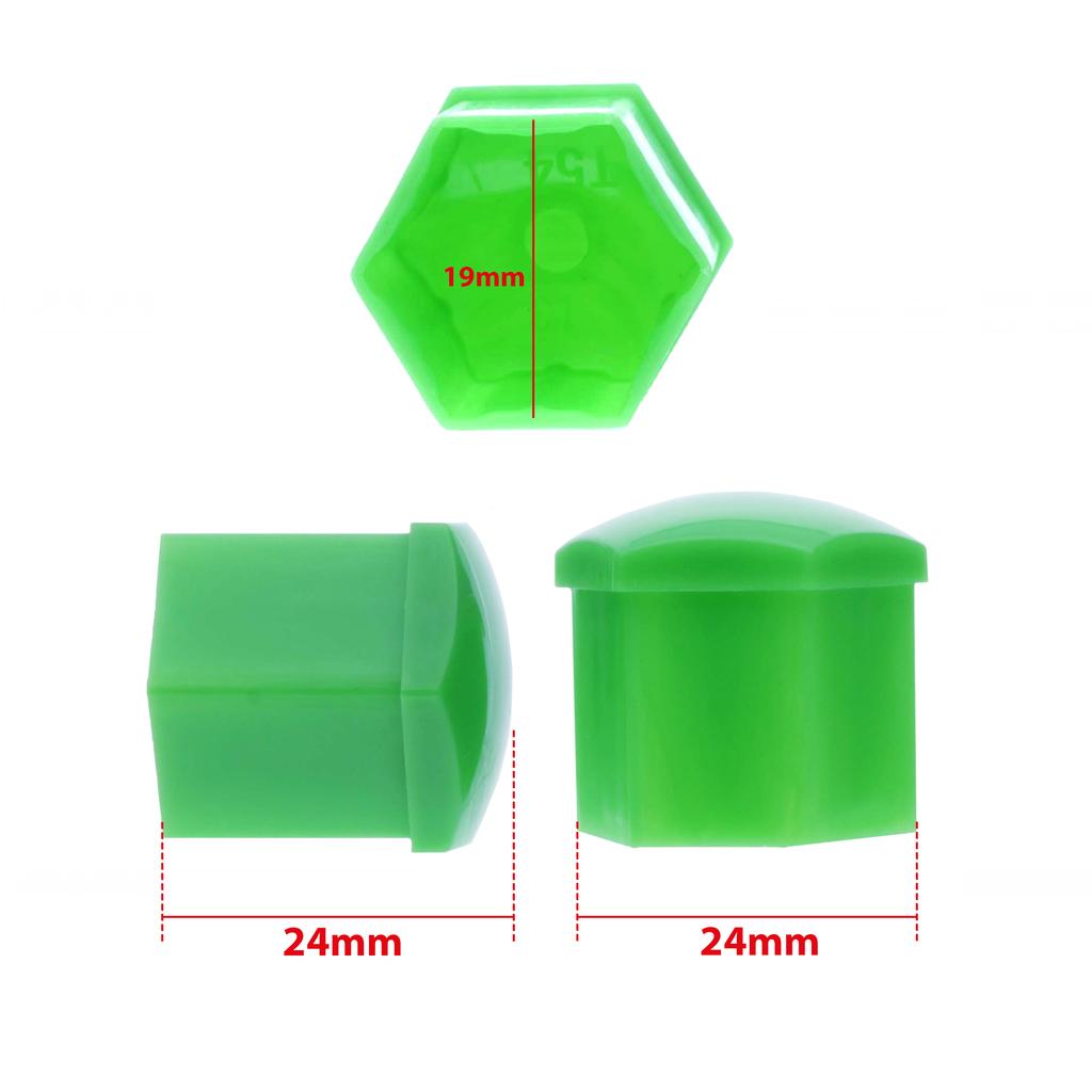 Green 19mm Wheel Bolt Caps + Remover, 20 Pcs.