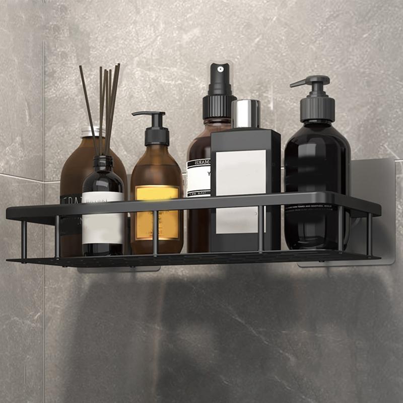 Prateleira de banheiro de liga de alumínio, suporte para xampu, organizador de armazenamento de cozinha, prateleiras sem furadeira, prateleira de canto, acessórios para banheiro