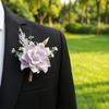 Men Simulated Rose Corsage Lightweight Compact Size Brooch Forest Style Suit Decoration with Green Leaves Vine Elements Prom Floral Accessory