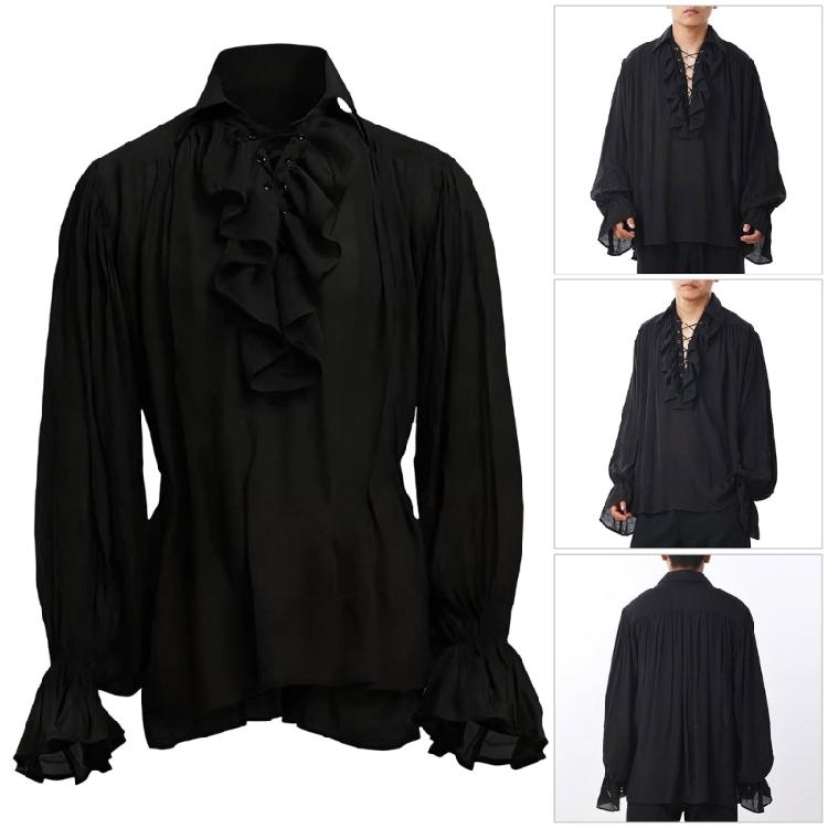 Vikingly Style Halloween Shirt Steampunks Gothic Blouse With Ruffled Sleeves Design For Men’s Costume