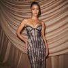 Damen Freizeit Langarm Enganliegend Spitze Träger Meerjungfrau Bodycon Langes Kleid