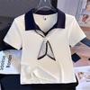 Summer new high-end POLO collar short-sleeved t-shirt women's college style contrasting colors versatile and thin shoulder top