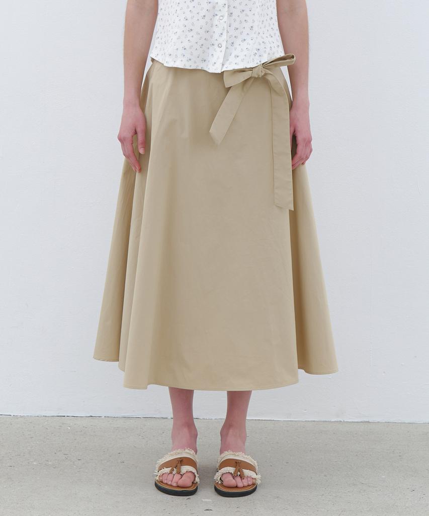 CLUNY Wide Tie Flare Long Skirt - Navy