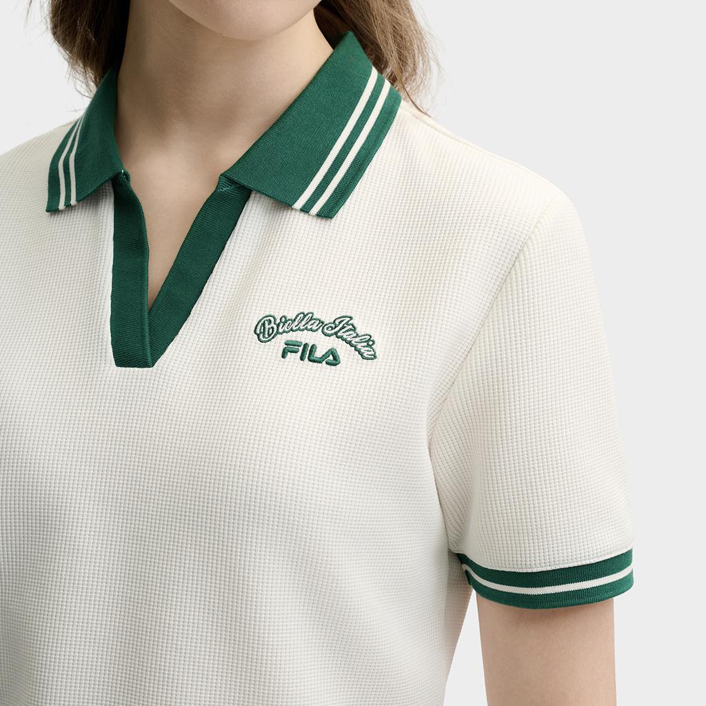 Fila Tennis Womens Fashion Comfortable Soft Casual Sports Polo Shirt Women Tops Cloud-White A51W523101F-WT