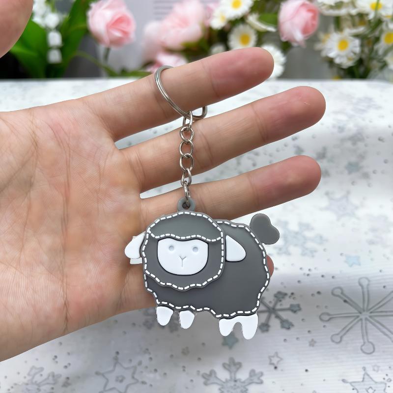 Soft White Sheep Keychain Cartoon Pu Leather Pendant Durable Bag Charm For Women Car Key Holiday Gift