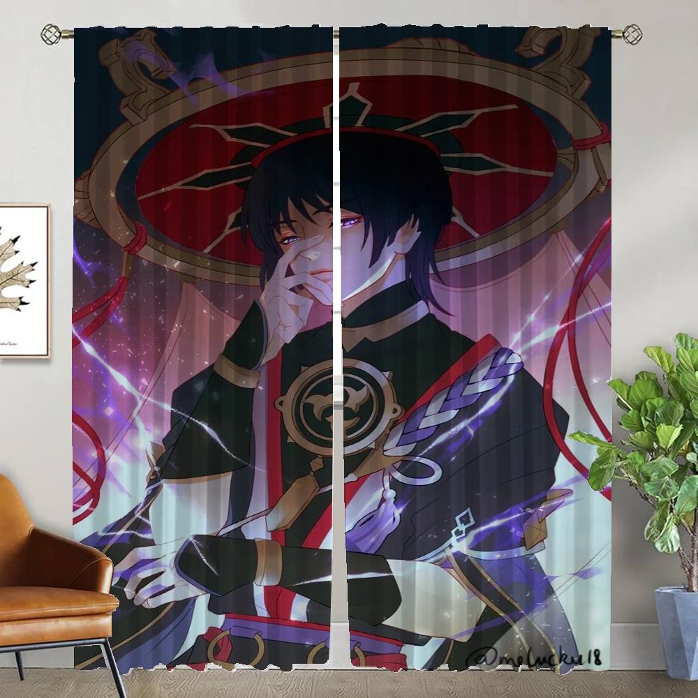 

Шторы для гостиной Шторы Genshin Impact Home Interior Шторы 2 шт Тюль для спальни Украшение на Хэллоуин Перегородка W50xH70cmx2pcs-CL