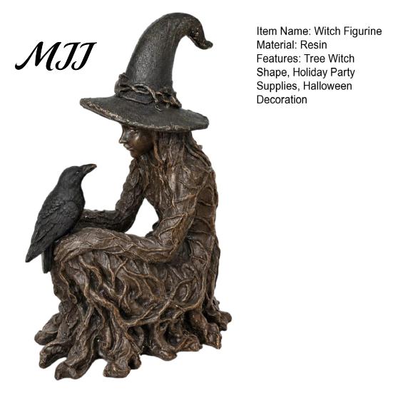 Crow Witch Sculpture Halloween Tree Statue, Gothic Resin Figurine, Fantasy Art Collectibles Dark Enchanting Ornament, Holiday Party Supplies