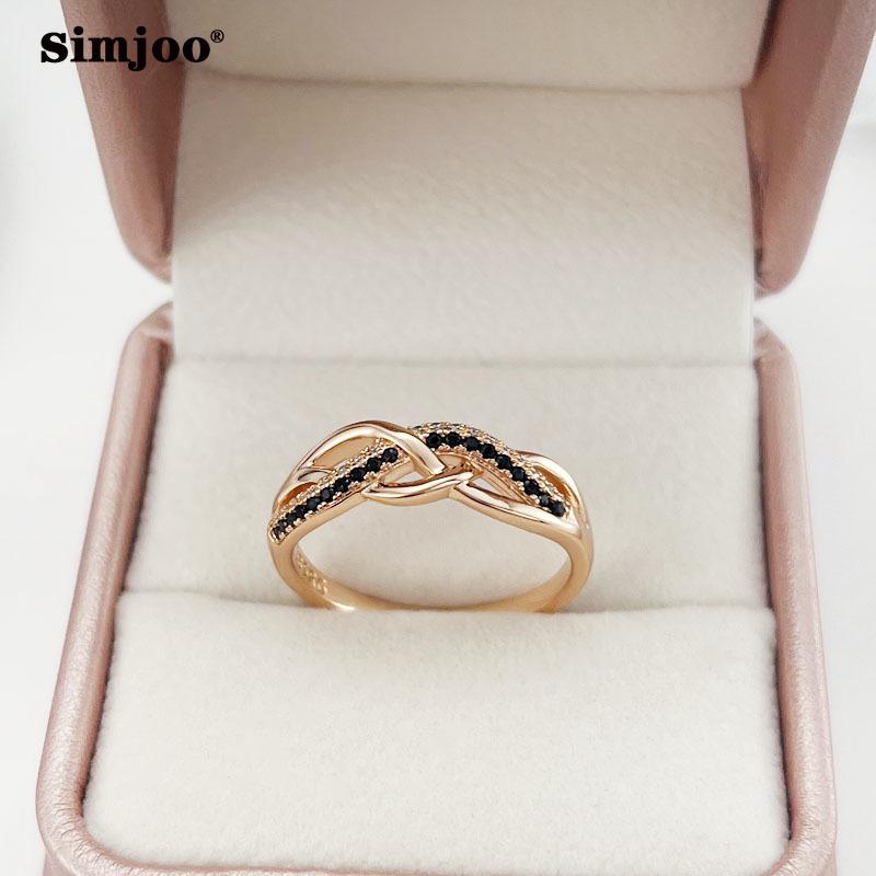 SIMJOO Pop Roségoldfarbener Ring, modischer, umwickelter Zirkon-Damenring