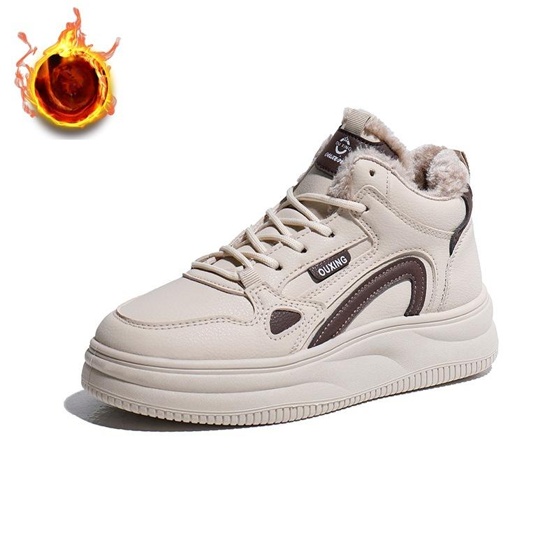 Damskie zimowe, ciepłe, grube, platformowe trampki ze sztucznego futra, buty do chodzenia, antypoślizgowe, sznurowane, ze skóry PU, codzienne, podszyte polarem, trampki dla taty