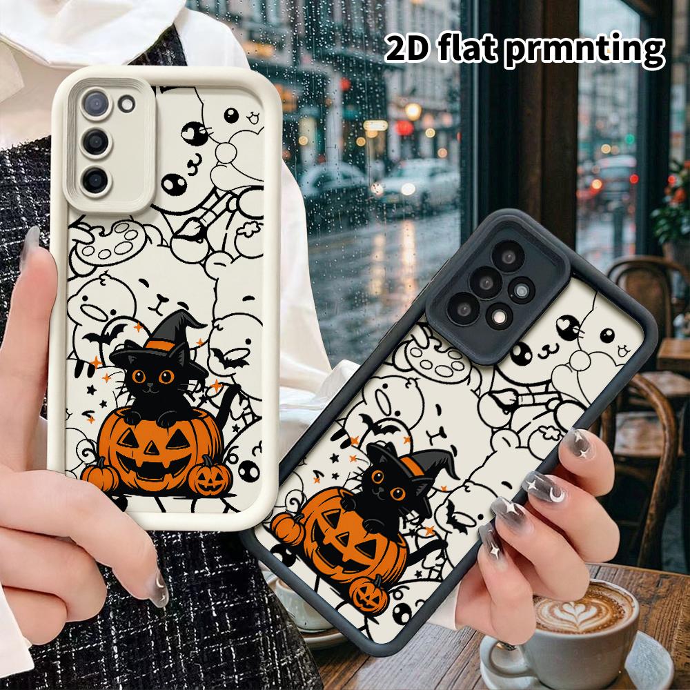 Phone case: 2D flat, suitable for Samsung Galaxy A34 A35 M05 M06 S20 S22 S21 FE Plus 5G protective case, Halloween little black cat, perfect Christmas