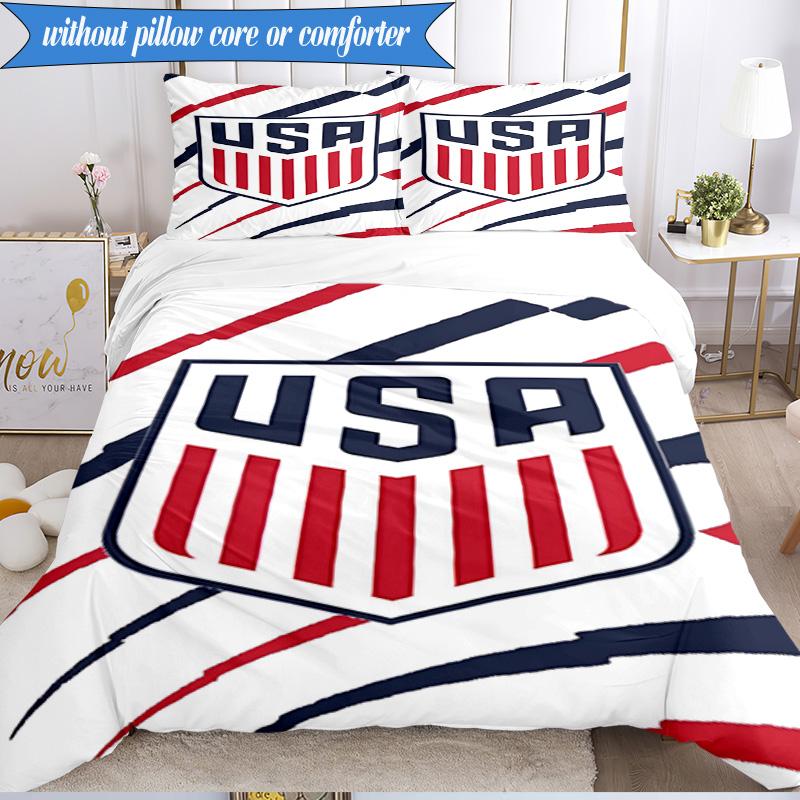 3PCS Usa Soccer Emblem Bedding Set 2D Printing (Includes 1 Duvet Cover + 2 Pillowcases Coreless), Bedroom decor,Fan Gift