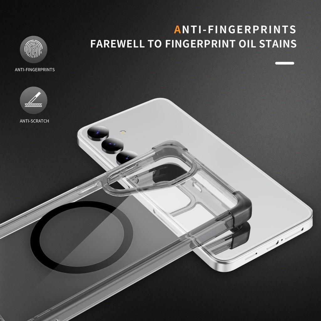 Populärt mobilskal för Samsung S25 Magnetisk ring Stöttåligt Transparent Trådlös laddning Transparent mobilskal