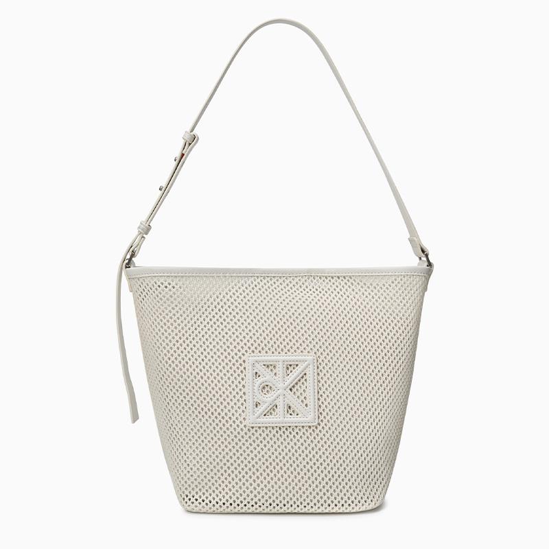 

Calvin Klein Commuter Style Monogram Logo Woven Bucket Bag Medium Women Handbags Moonlight-White 4F3423G-4LX Basic Set (Bag)