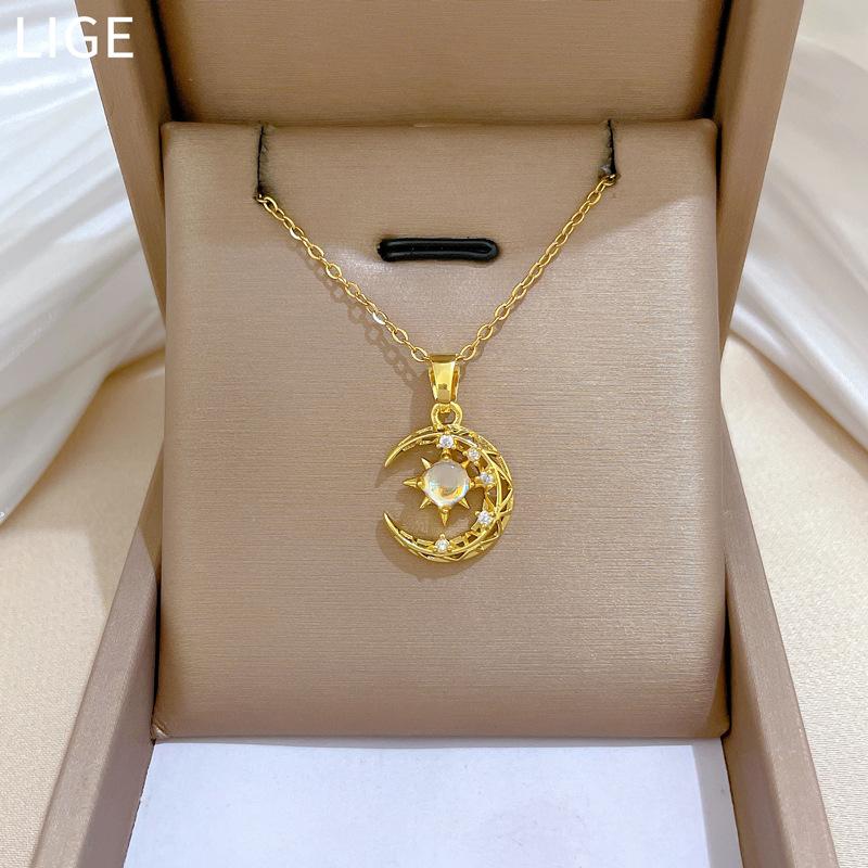 Titanium Steel, Sky Moon Starlight Light Luxury Temperament Gorgeous Full Diamond Necklace Female Versatile Collarbone Chain Titanium Steel Chain