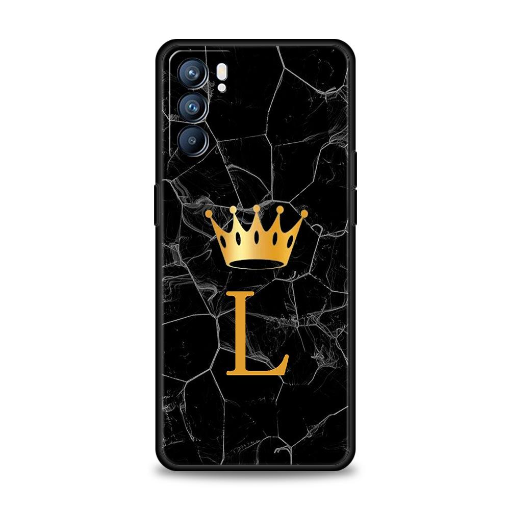 Phone Case For Oppo A54 A53 A52 A9 A15 A95 A17 A16 A76 A74 A57 A31 Find X6 X5 Reno8 Reno7 Reno6 Pro 5G Cover Crown Letter A To Z