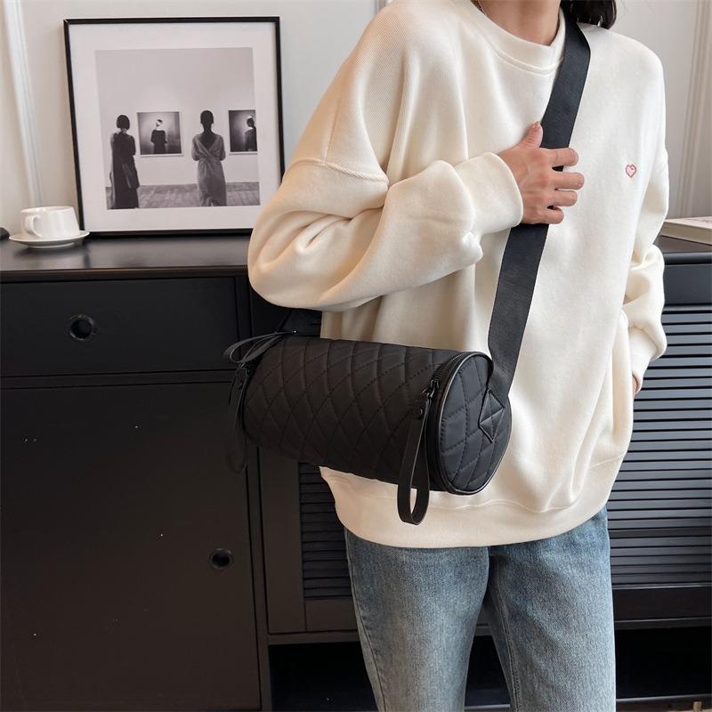 Rhombus Cylinder Bag Female Crossbody Summer New Trendy Texture Versatile Bucket Oxford Cloth Shoulder Pillow Bag