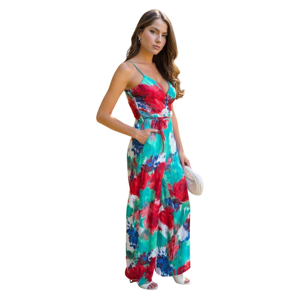 AX Paris Womens/Ladies Printed Waist Tie Spaghetti Strap Jumpsuit