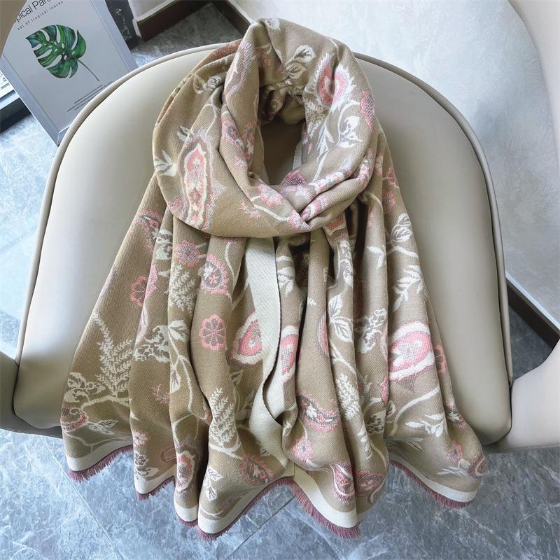 Scarf women's autumn and winter versatile long scarf imitation cashmere cashew flower shawl women's scarf