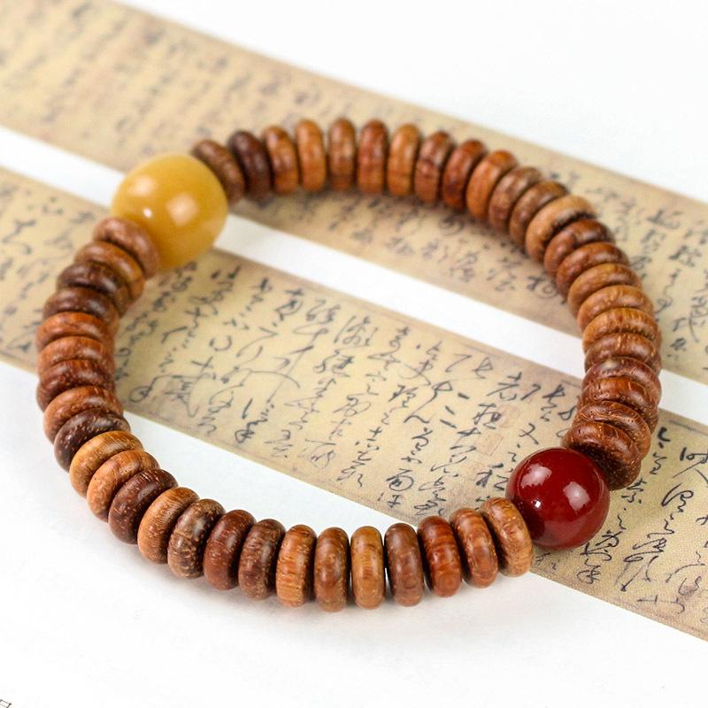 Handcrafted Wooden Bracelet with Burmese Rosewood and Bodhi Root Beads, 3*8MM, Unisex Design for Couples