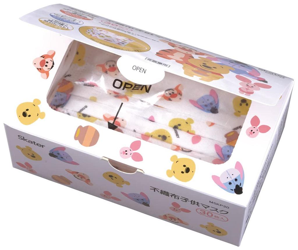 Skater Nonwoven Masks for Disney Winnie the Pooh Children, Three-Layer Construction, 30-Count, Extra-Large, Boxed, Design, MSKP30-A