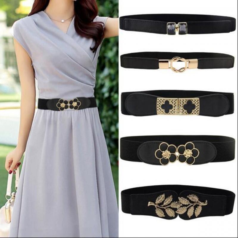 Womens Stylish Pu Elastic Waist Belt Versatile For Dresses And Skirts In Black Minimalist