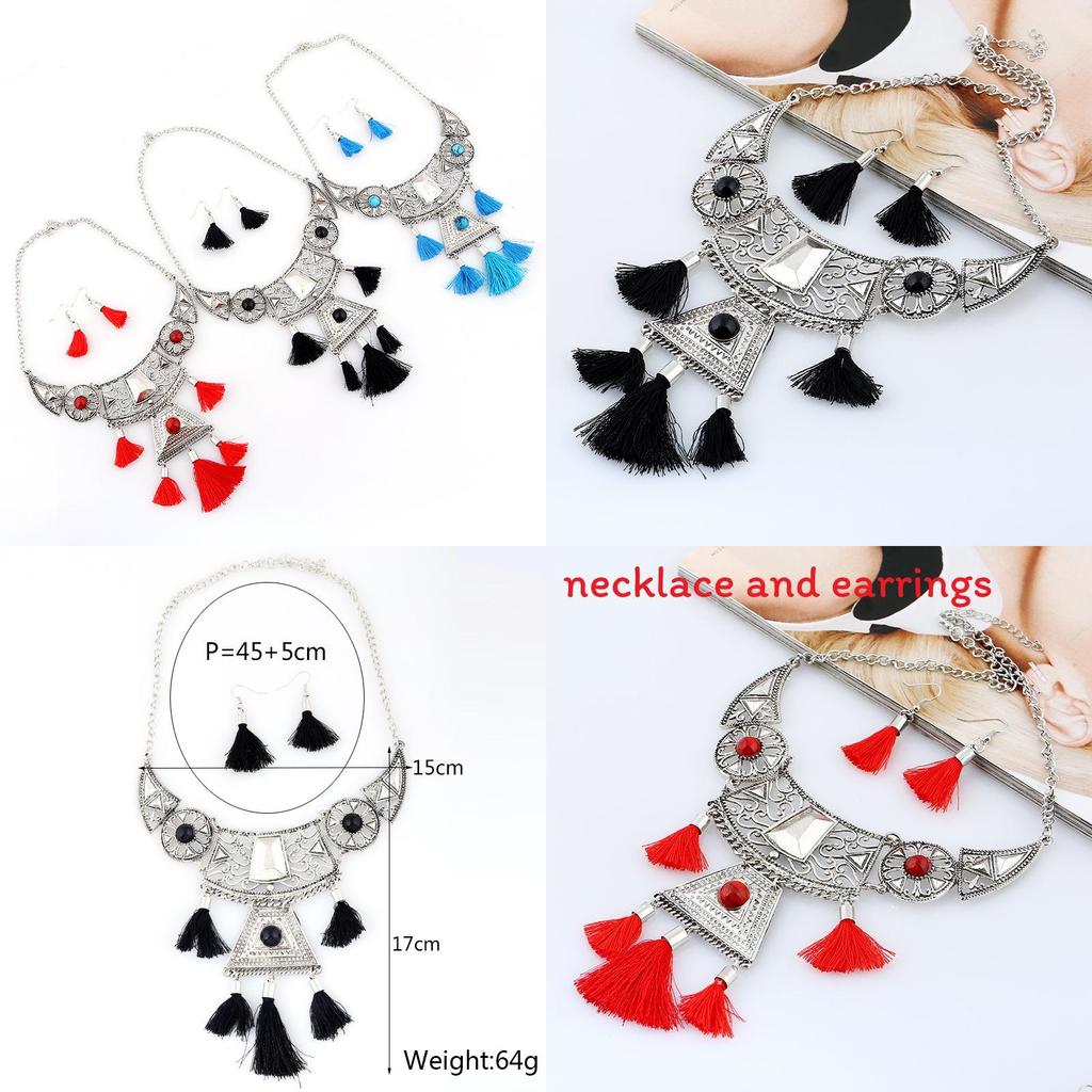 Ethnic Style Simulation Gemstone Decoration Women Necklace With Tassel Design For Travel