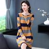 Spring & Autumn Striped Long Sleeve Slimming Dress - Plus Size, Age-Defying, Tummy-Tucking for Women